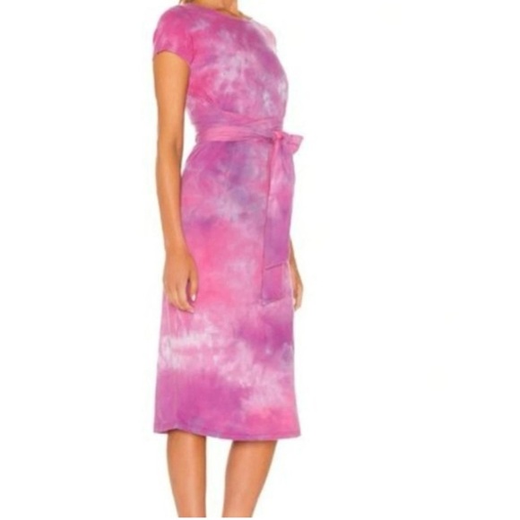 Lovers + Friends Dress Womens M Pink Brooklyn Tie Dye Midi Side Slit Stretch - Picture 4 of 9